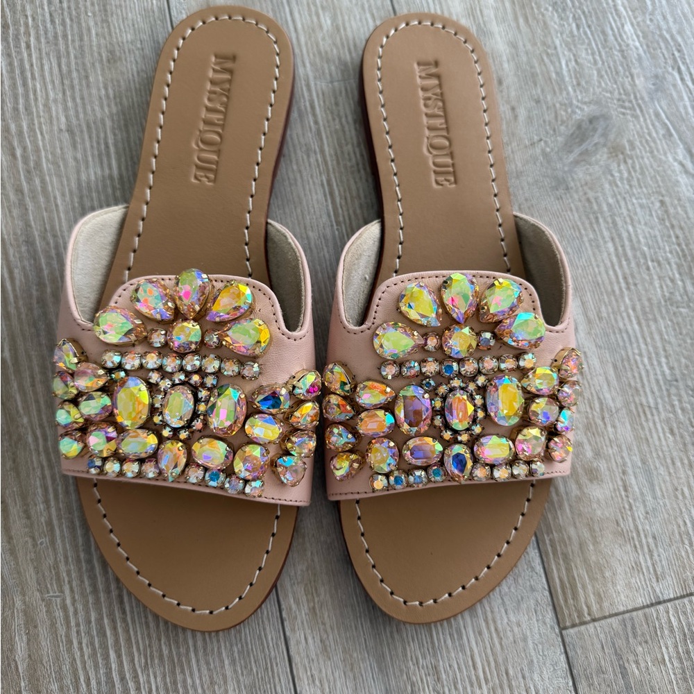 Mystique Boutique Women's Blush Sandals with Crystal Embellishments